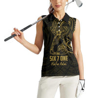 Gold Guam Latte Stone Tribal Tattoo Women Sleeveless Polo Shirt Hafa Adai Six 7 One