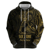 Gold Guam Latte Stone Tribal Tattoo Zip Hoodie Hafa Adai Six 7 One