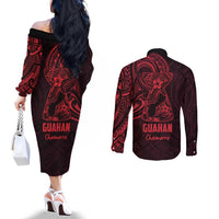 Oxblood Guam Latte Stone Tribal Tattoo Couples Matching Off The Shoulder Long Sleeve Dress and Long Sleeve Button Shirt Hafa Adai Six 7 One