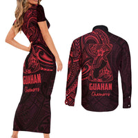 Oxblood Guam Latte Stone Tribal Tattoo Couples Matching Short Sleeve Bodycon Dress and Long Sleeve Button Shirt Hafa Adai Six 7 One