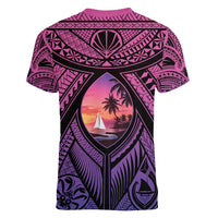 Guam Chamorro Artsy Women V-Neck T-Shirt Guahan Sunset Beach