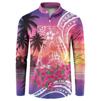 Guam Latte Stone with Map Button Sweatshirt Bougainvillea Beach Sunset