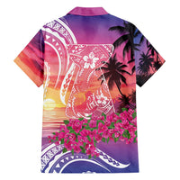 Guam Latte Stone with Map Family Matching Short Sleeve Bodycon Dress and Hawaiian Shirt Bougainvillea Beach Sunset LT9 - Polynesian Pride