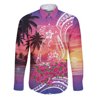 Guam Latte Stone with Map Family Matching Tank Maxi Dress and Hawaiian Shirt Bougainvillea Beach Sunset LT9 Dad's Shirt - Long Sleeve Sunset - Polynesian Pride
