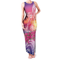 Guam Latte Stone with Map Family Matching Tank Maxi Dress and Hawaiian Shirt Bougainvillea Beach Sunset LT9 Mom's Dress Sunset - Polynesian Pride