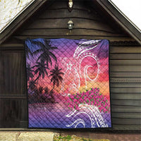 Guam Latte Stone with Map Quilt Bougainvillea Beach Sunset