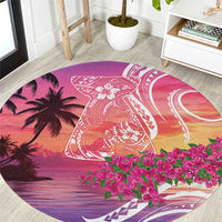 Guam Latte Stone with Map Round Carpet Bougainvillea Beach Sunset