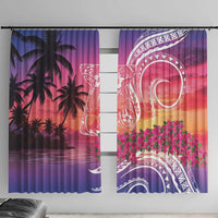 Guam Latte Stone with Map Window Curtain Bougainvillea Beach Sunset