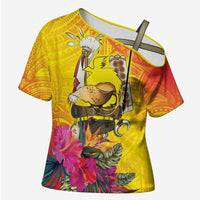 Papua New Guinea Cultural Tropical Flowers Cross Shoulder Shirt LT9 Female Gold - Polynesian Pride