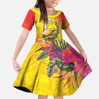 Papua New Guinea Cultural Tropical Flowers Family Matching Off Shoulder Maxi Dress and Hawaiian Shirt LT9 Daughter's Dress Gold - Polynesian Pride