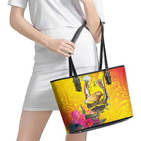 Papua New Guinea Cultural Tropical Flowers Leather Tote Bag LT9 - Polynesian Pride