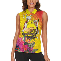 Papua New Guinea Cultural Tropical Flowers Women Sleeveless Polo Shirt