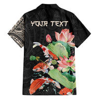 Personalized Japanese Koi Fish Family Matching Off The Shoulder Long Sleeve Dress and Hawaiian Shirt with Polynesian Pattern