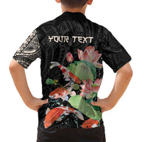 Personalized Japanese Koi Fish Family Matching Short Sleeve Bodycon Dress and Hawaiian Shirt with Polynesian Pattern
