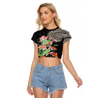 Personalized Japanese Koi Fish Raglan Cropped T Shirt with Polynesian Pattern