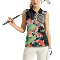 Personalized Japanese Koi Fish Women Sleeveless Polo Shirt with Polynesian Pattern