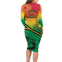 Hapi 45th Indipendens Dei Vanuatu Family Matching Long Sleeve Bodycon Dress and Hawaiian Shirt Yumi 1980 with Vanuatuan Beach Landscape LT9 - Polynesian Pride
