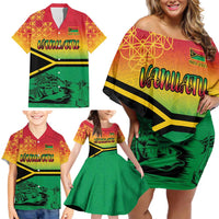 Hapi 45th Indipendens Dei Vanuatu Family Matching Off Shoulder Short Dress and Hawaiian Shirt Yumi 1980 with Vanuatuan Beach Landscape LT9 - Polynesian Pride