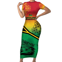 Hapi 45th Indipendens Dei Vanuatu Family Matching Short Sleeve Bodycon Dress and Hawaiian Shirt Yumi 1980 with Vanuatuan Beach Landscape LT9 Mom's Dress Red - Polynesian Pride