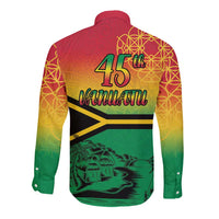 Hapi 45th Indipendens Dei Vanuatu Long Sleeve Button Shirt Yumi 1980 with Vanuatuan Beach Landscape
