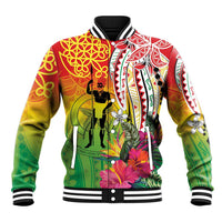 Vanuatu 45th Anniversary Baseball Jacket Polynesian with Sand Drawing Pattern