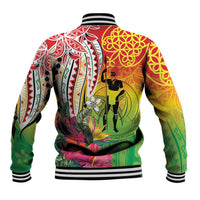 Vanuatu 45th Anniversary Baseball Jacket Polynesian with Sand Drawing Pattern