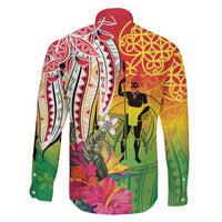 Vanuatu 45th Anniversary Family Matching Short Sleeve Bodycon Dress and Hawaiian Shirt Polynesian with Sand Drawing Pattern