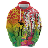 Vanuatu 45th Anniversary Zip Hoodie Polynesian with Sand Drawing Pattern
