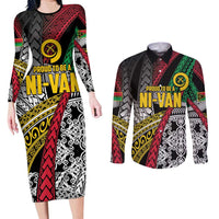 Vanuatu Proud to be Ni-van Personalised Couples Matching Long Sleeve Bodycon Dress and Long Sleeve Button Shirt with Mutis En Atan Patterns