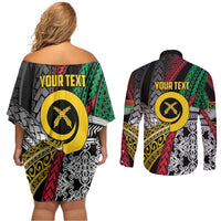 Vanuatu Proud to be Ni-van Personalised Couples Matching Off Shoulder Short Dress and Long Sleeve Button Shirt with Mutis En Atan Patterns