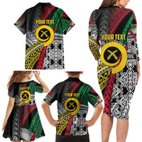 Vanuatu Proud to be Ni-van Personalised Family Matching Long Sleeve Bodycon Dress and Hawaiian Shirt with Mutis En Atan Patterns LT9 - Polynesian Pride
