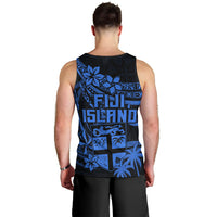 Fiji Islands Men Tank Top Coat of Arms Fijian Flower Polynesian Pattern - Blue LT9 - Polynesian Pride