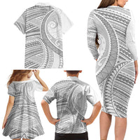 American Samoa White Sunday Family Matching Long Sleeve Bodycon Dress and Hawaiian Shirt Polynesian Lotu Tamaiti LT9 - Polynesian Pride