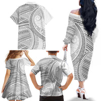 American Samoa White Sunday Family Matching Off The Shoulder Long Sleeve Dress and Hawaiian Shirt Polynesian Lotu Tamaiti LT9 - Polynesian Pride