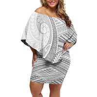 American Samoa White Sunday Family Matching Off Shoulder Short Dress and Hawaiian Shirt Polynesian Lotu Tamaiti LT9 Mom's Dress White - Polynesian Pride