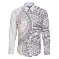 American Samoa White Sunday Family Matching Puletasi and Hawaiian Shirt Polynesian Lotu Tamaiti LT9 Dad's Shirt - Long Sleeve White - Polynesian Pride
