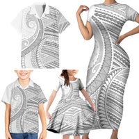 American Samoa White Sunday Family Matching Short Sleeve Bodycon Dress and Hawaiian Shirt Polynesian Lotu Tamaiti LT9 - Polynesian Pride