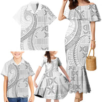 Niue White Sunday Family Matching Mermaid Dress and Hawaiian Shirt Niuean Lotu Tamaiti Hiapo Pattern LT9 - Polynesian Pride