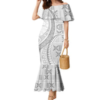Niue White Sunday Family Matching Mermaid Dress and Hawaiian Shirt Niuean Lotu Tamaiti Hiapo Pattern LT9 Mom's Dress White - Polynesian Pride
