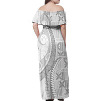 Niue White Sunday Family Matching Off Shoulder Maxi Dress and Hawaiian Shirt Niuean Lotu Tamaiti Hiapo Pattern LT9 - Polynesian Pride