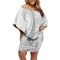 Niue White Sunday Family Matching Off Shoulder Short Dress and Hawaiian Shirt Niuean Lotu Tamaiti Hiapo Pattern LT9 Mom's Dress White - Polynesian Pride