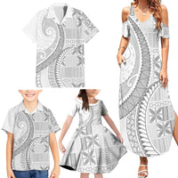 Niue White Sunday Family Matching Summer Maxi Dress and Hawaiian Shirt Niuean Lotu Tamaiti Hiapo Pattern LT9 - Polynesian Pride