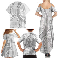 Niue White Sunday Family Matching Summer Maxi Dress and Hawaiian Shirt Niuean Lotu Tamaiti Hiapo Pattern LT9 - Polynesian Pride