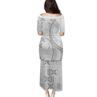 Niue White Sunday Puletasi Niuean Lotu Tamaiti Hiapo Pattern LT9 - Polynesian Pride