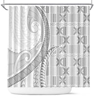 Niue White Sunday Shower Curtain Niuean Lotu Tamaiti Hiapo Pattern LT9 White - Polynesian Pride