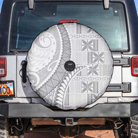 Niue White Sunday Spare Tire Cover Niuean Lotu Tamaiti Hiapo Pattern LT9 White - Polynesian Pride