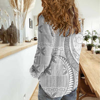 Niue White Sunday Women Casual Shirt Niuean Lotu Tamaiti Hiapo Pattern - Polynesian Pride