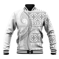 Polynesian White Sunday Baseball Jacket Lotu Tamaiti Melanesian Pattern LT9 Unisex White - Polynesian Pride