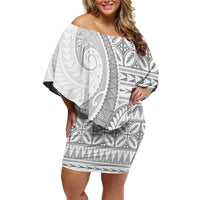 Polynesian White Sunday Family Matching Off Shoulder Short Dress and Hawaiian Shirt Lotu Tamaiti Melanesian Pattern LT9 Mom's Dress White - Polynesian Pride