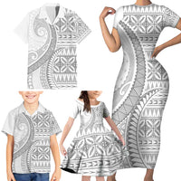 Polynesian White Sunday Family Matching Short Sleeve Bodycon Dress and Hawaiian Shirt Lotu Tamaiti Melanesian Pattern LT9 - Polynesian Pride